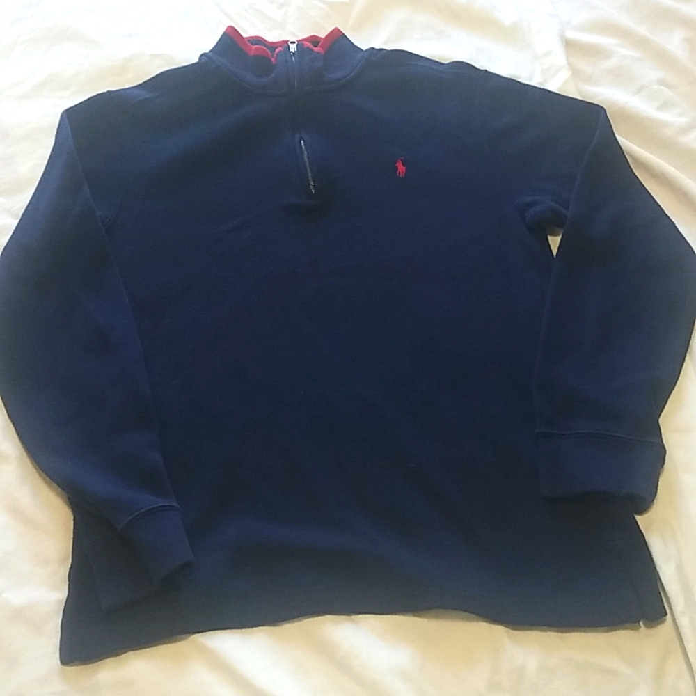 Polo Ralph Lauren Navy Blue zip neck sweater red accents sz XL 18-20